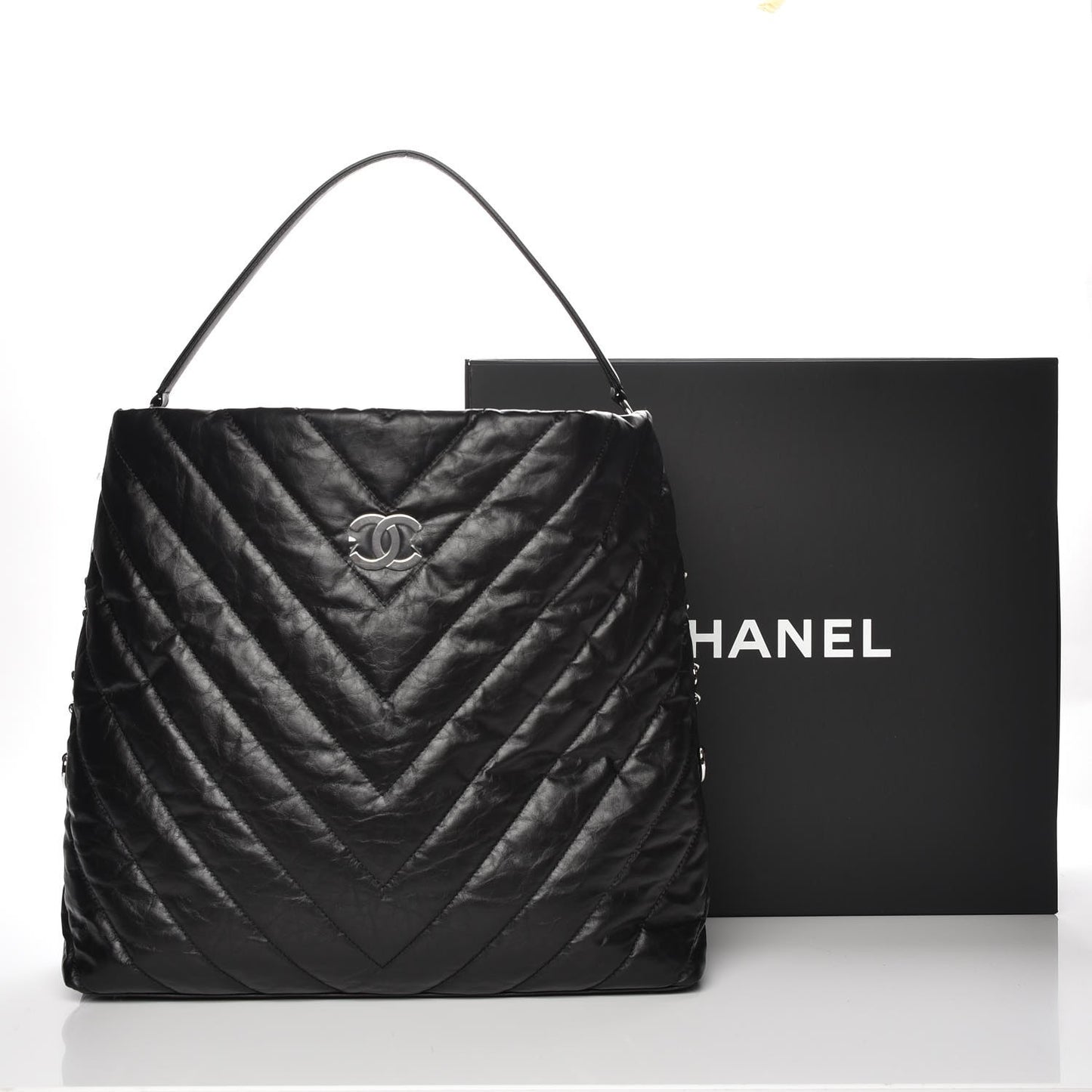 Aged Calfskin Chevron Large Big Bang Hobo Black