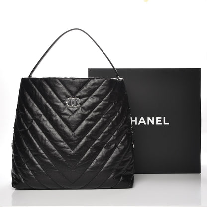 Chanel Aged Calfskin Chevron Large Big Bang Hobo Black 6 of 6