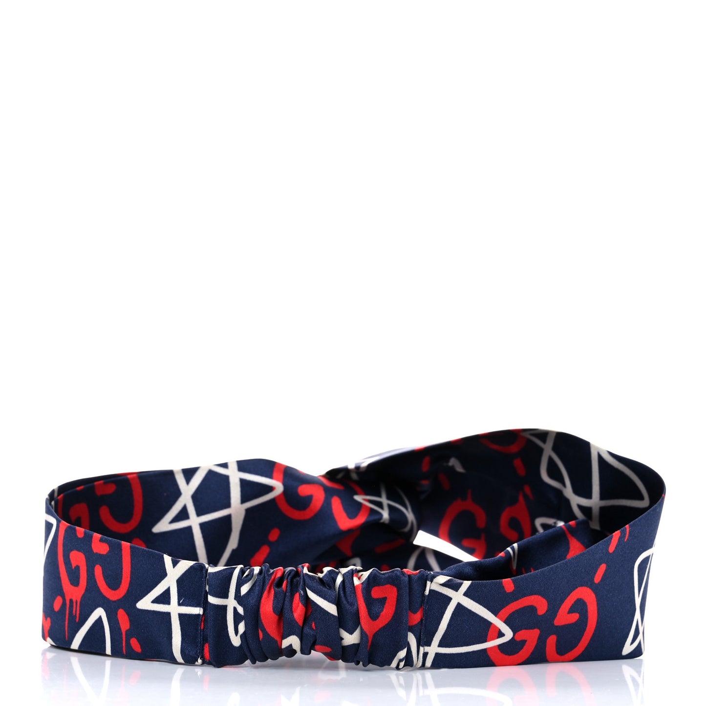 Silk GucciGhost Stars Print Duchesse Headband Sapphire Red