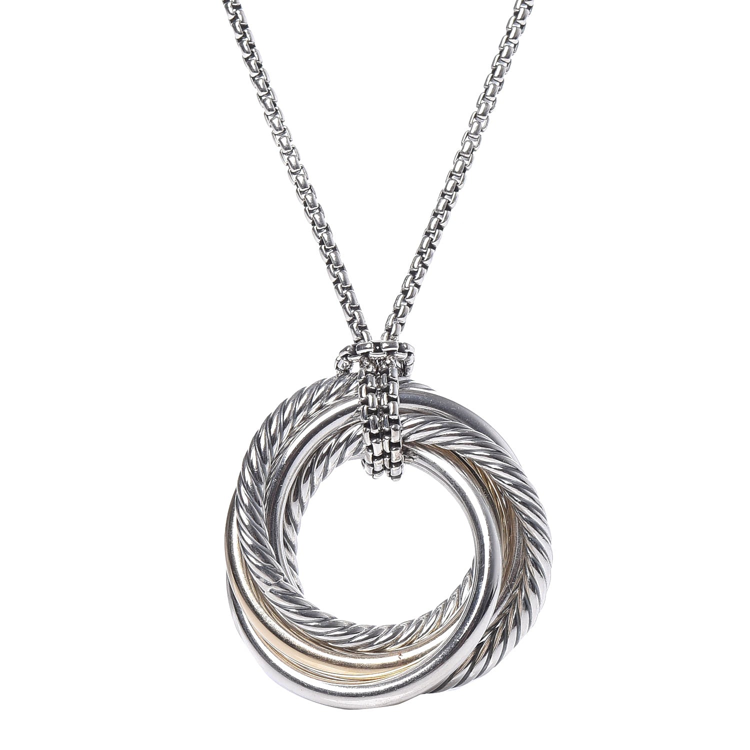 David Yurman Sterling Silver 14K Yellow Gold 28mm Crossover Pendant Necklace 4 of 5