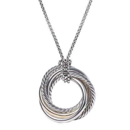 David Yurman Sterling Silver 14K Yellow Gold 28mm Crossover Pendant Necklace 4 of 5