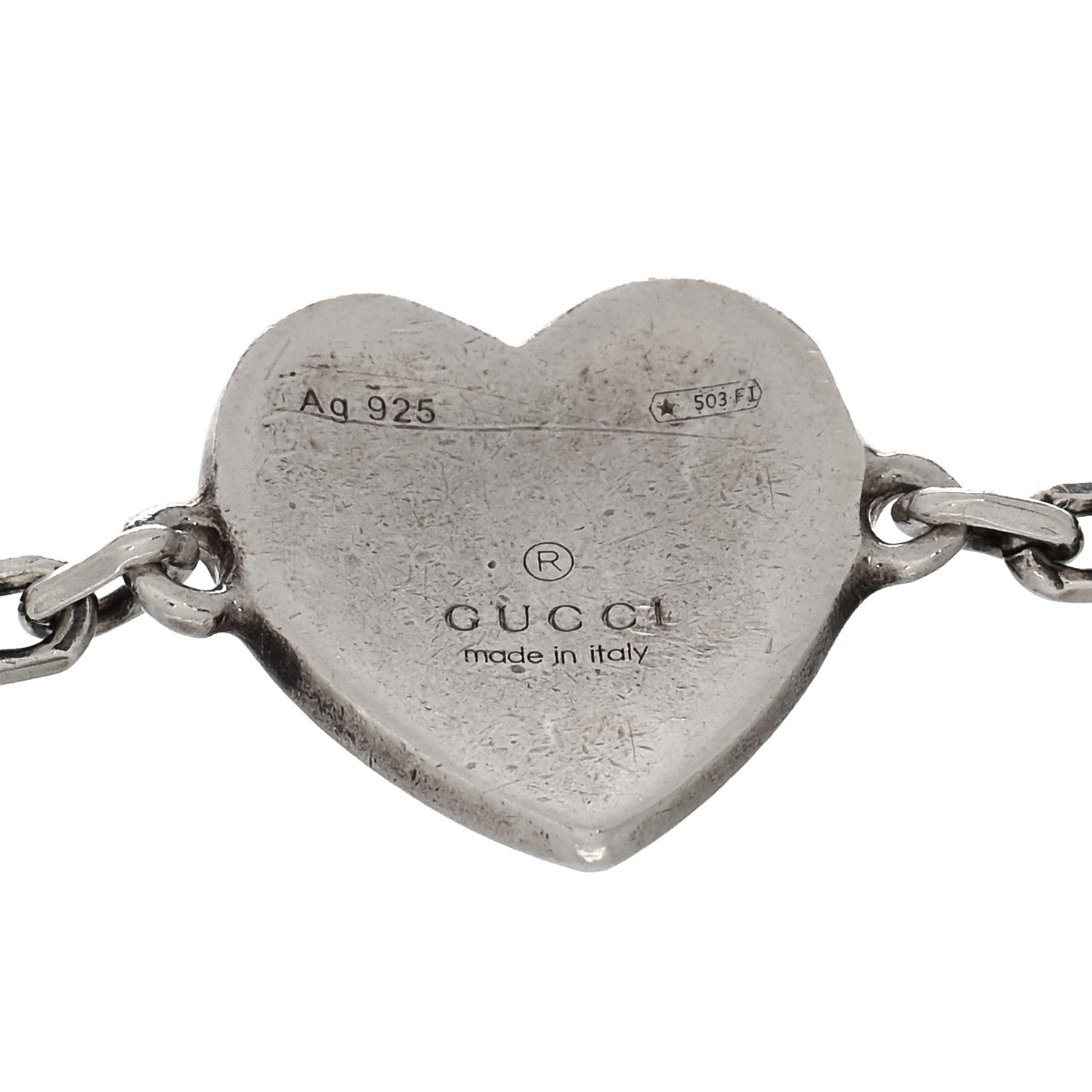 Gucci Sterling Silver Enamel Heart Chain Bracelet Red 3 of 4