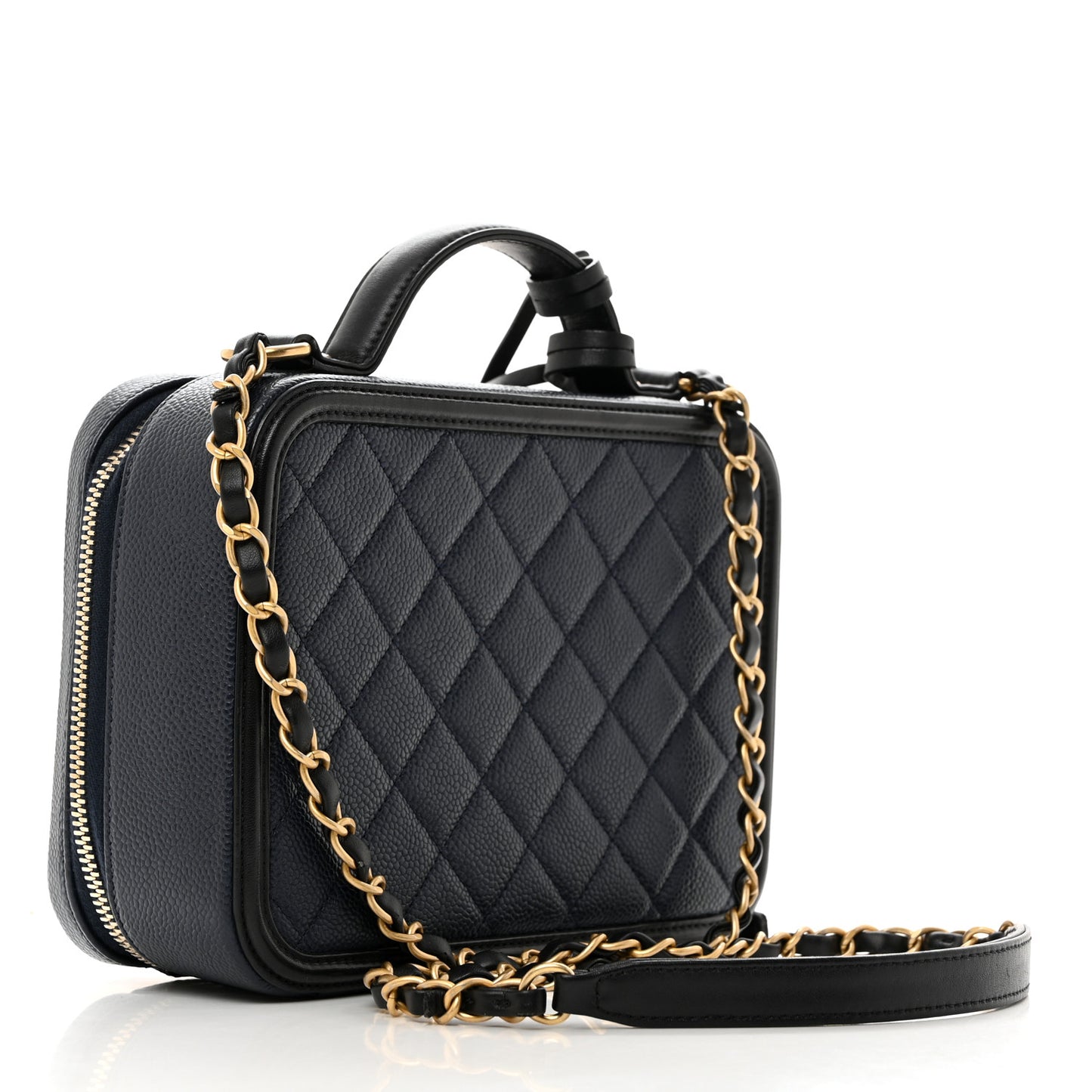 Caviar Quilted Medium CC Filigree Vanity Case Navy Black