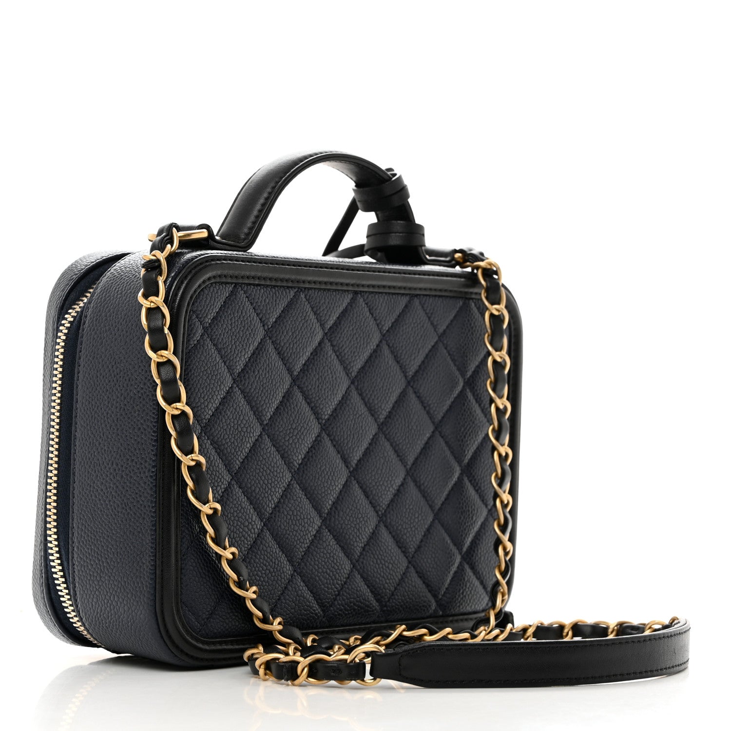 Chanel Caviar Quilted Medium CC Filigree Vanity Case Navy Black 3 of 10