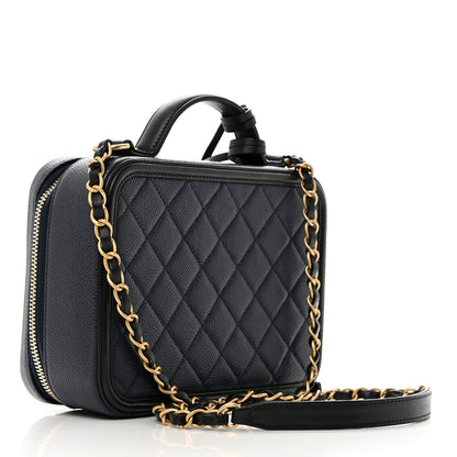 Chanel Caviar Quilted Medium CC Filigree Vanity Case Navy Black 3 of 10
