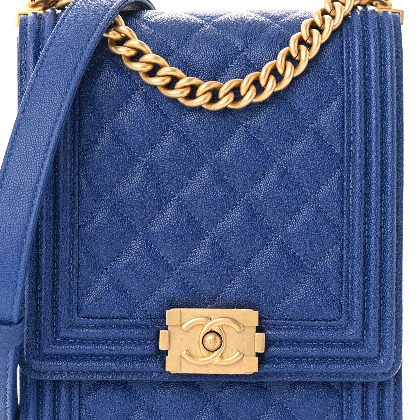 Caviar Quilted North South Boy Flap Blue