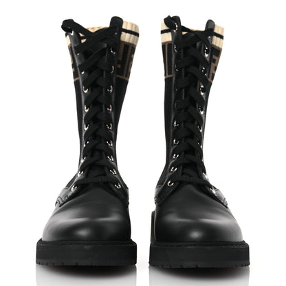 Fendi Calfskin Stretch Fabric Rockoko Biker Boots 36 Tobacco Black Marino 2 of 11