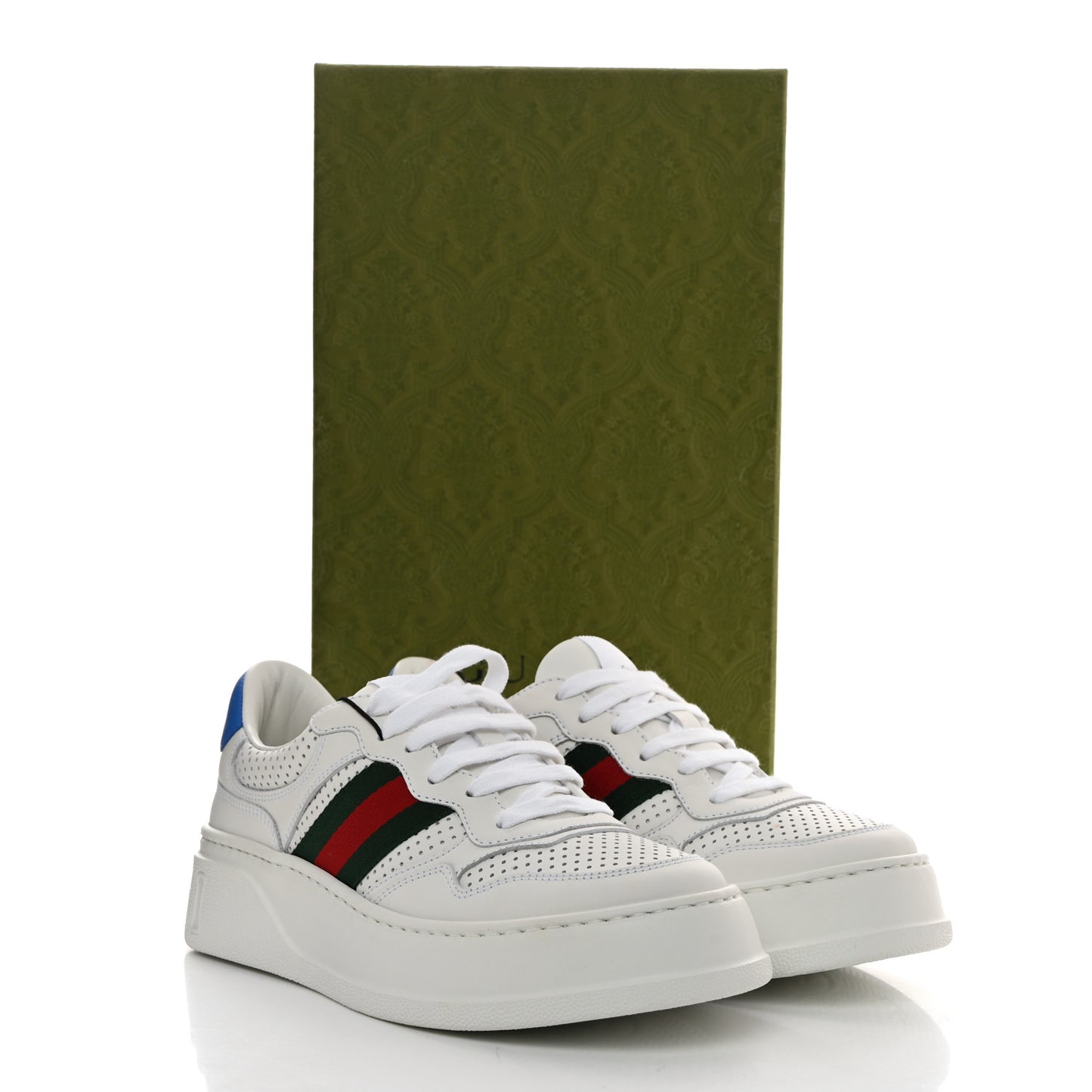 Calfskin Web Perforated Womens Platform 55mm Sneakers 38.5 White Bright Splash