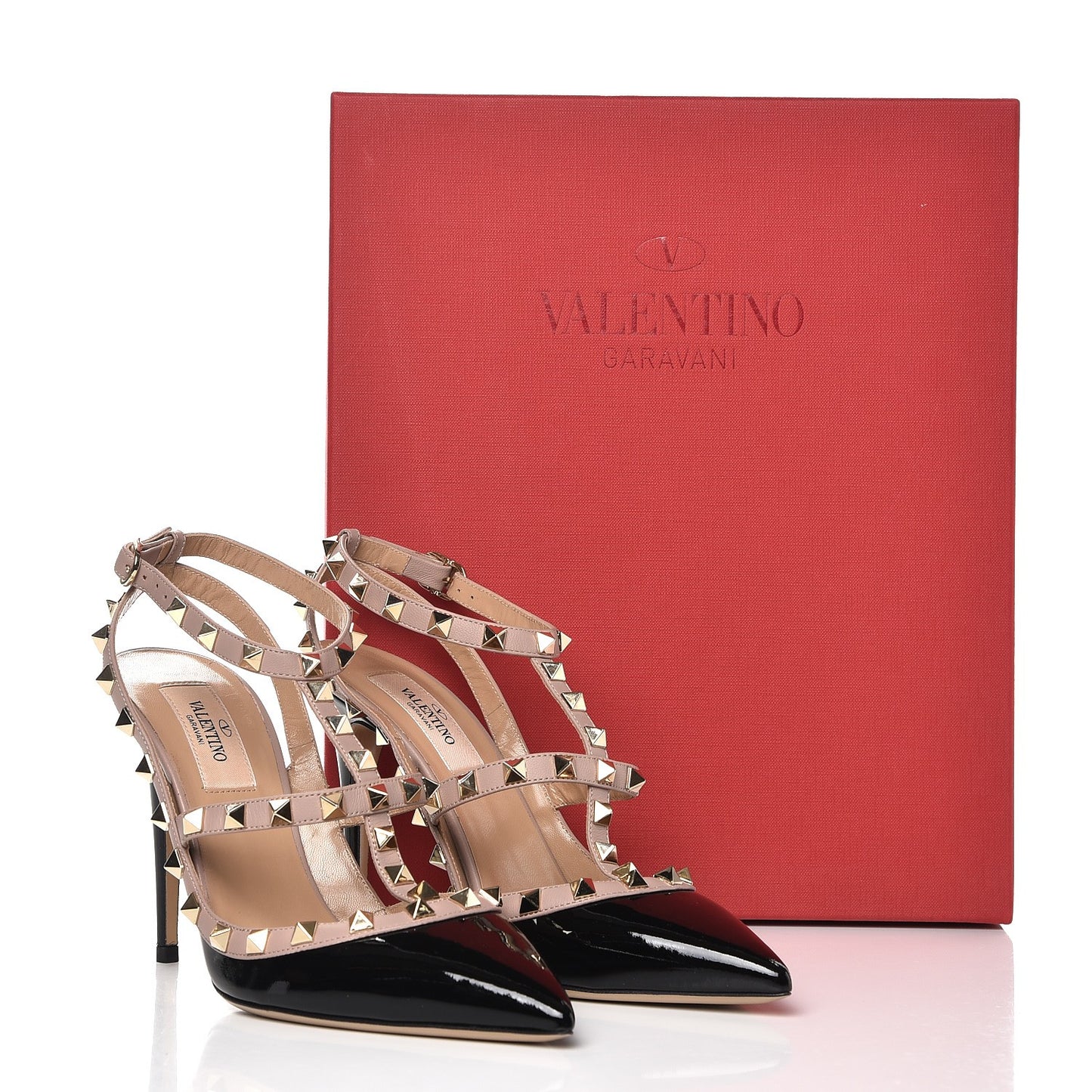 Patent Nappa Rockstud Ankle Strap 100mm Pumps 37.5 Black Poudre