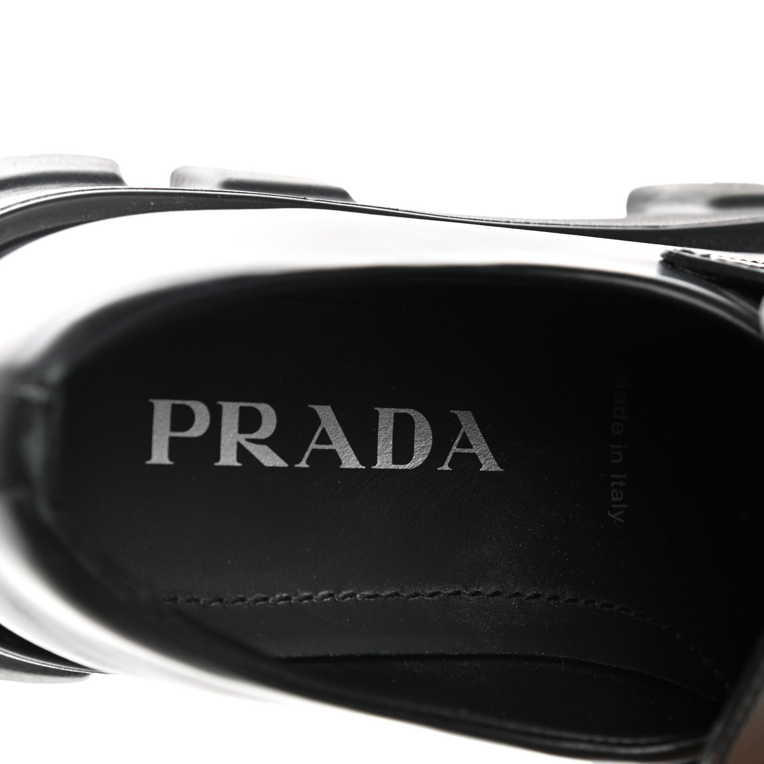 Prada Spazzolato Rois Metal Triangle Logo Monolith 55mm Loafers 37.5 Black 7 of 12