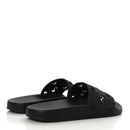 Gucci Rubber GG Monogram Perforated Womens Slide Sandals 38 Black 4 of 6