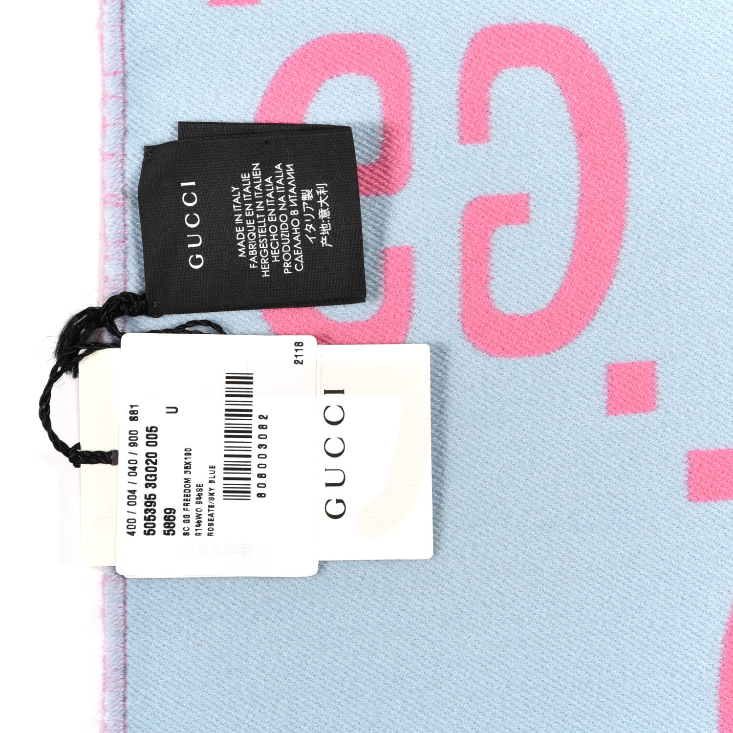 Gucci Wool Silk Monogram Jumbo GG Freedom Scarf Roseate Sky Blue 3 of 4