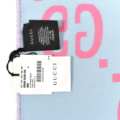 Gucci Wool Silk Monogram Jumbo GG Freedom Scarf Roseate Sky Blue 3 of 4