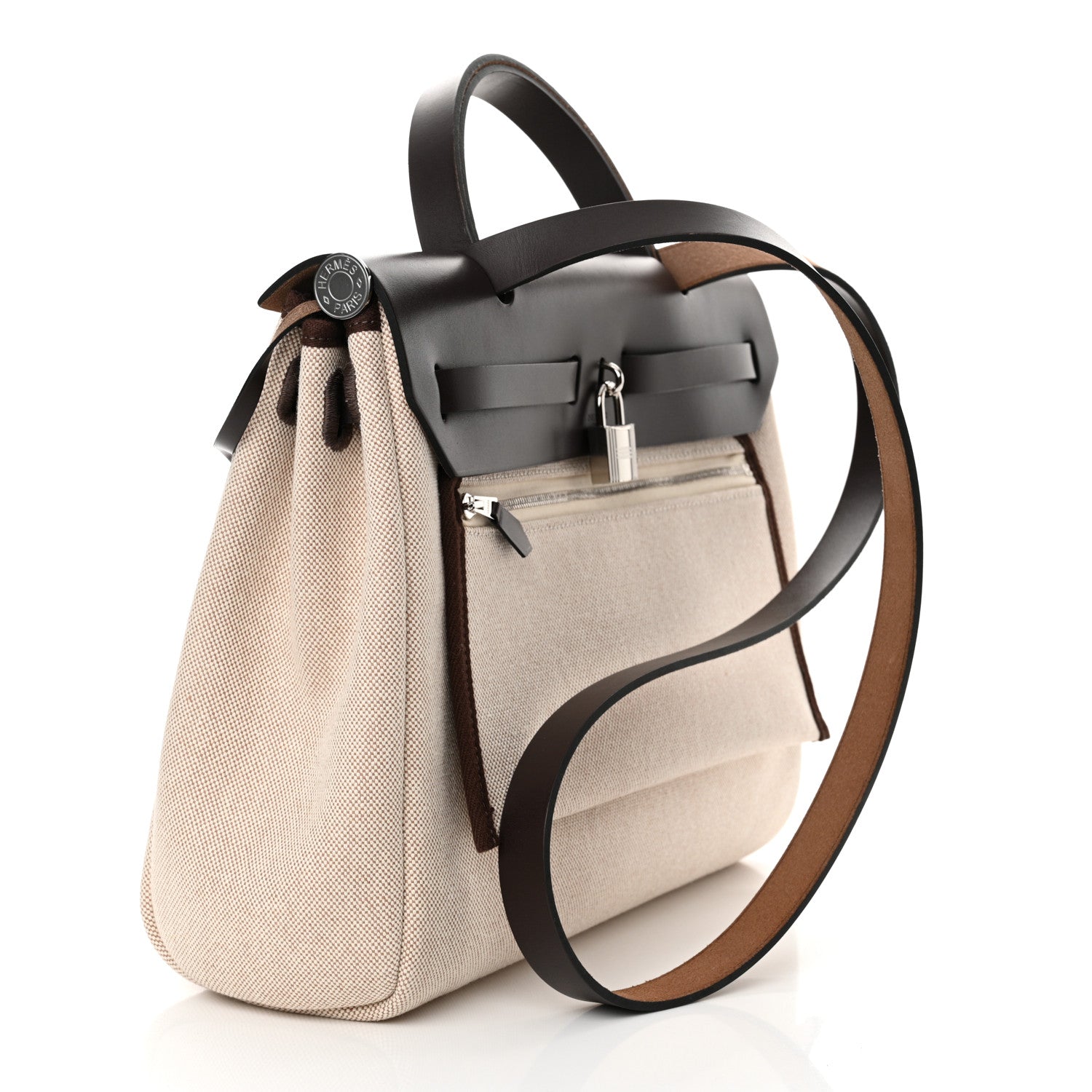 Hermes H Plume Canvas Vache Hunter Circuit Rider Hobnailed Herbag Zip Retourne 31 PM Ebene Ecru 4 of 10