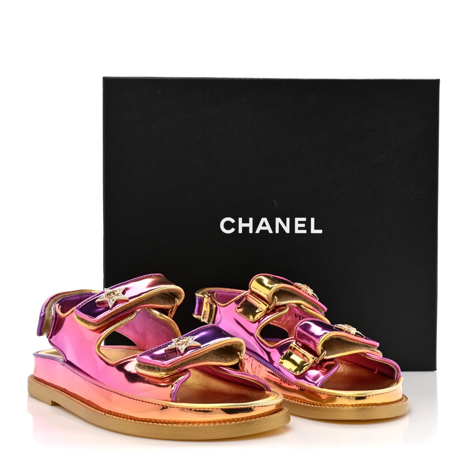 Chanel Metallic Laminated Calfskin Crystal Star CC Velcro Dad