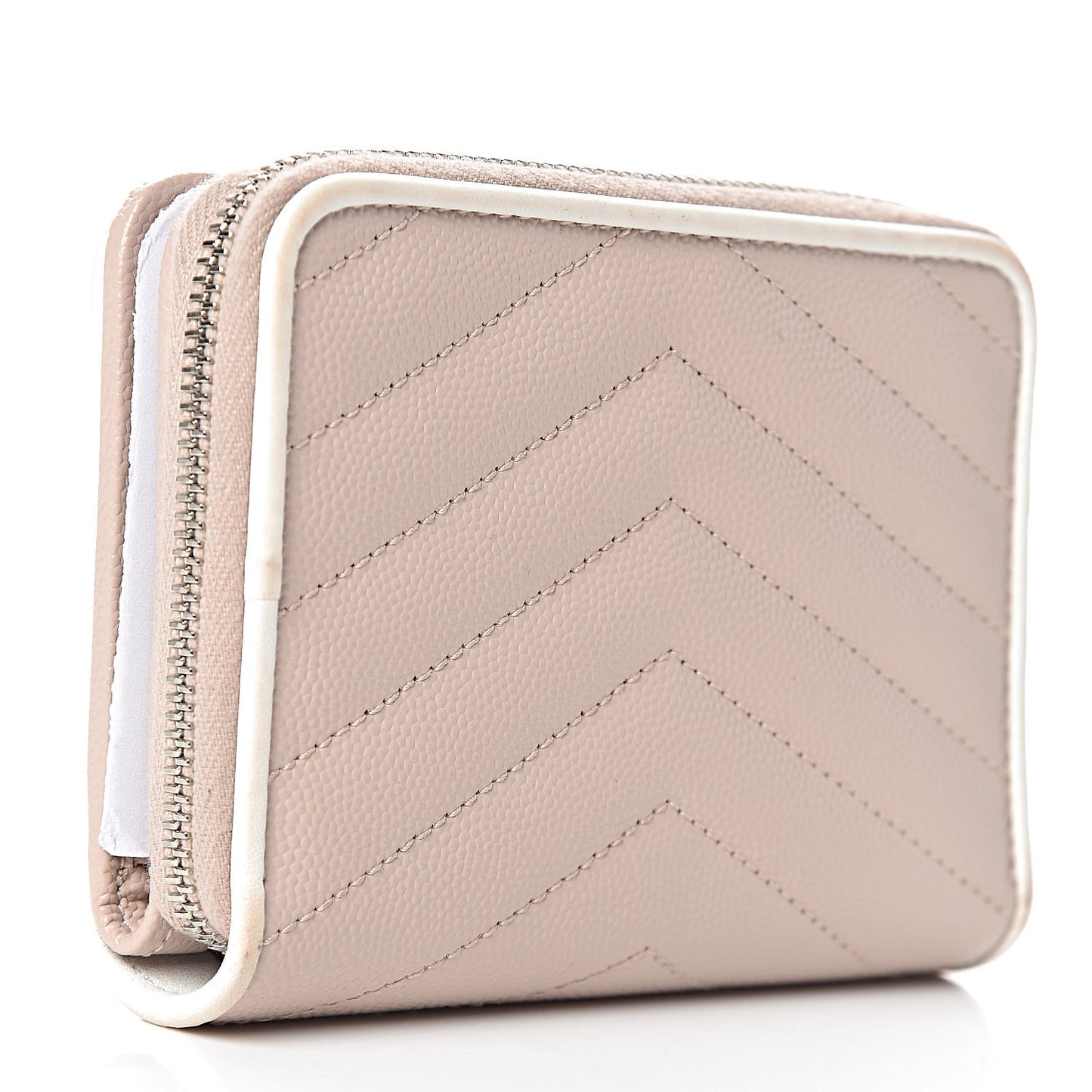 Grain De Poudre Matelasse Monogram Compact Zip Around Wallet Pale Pink
