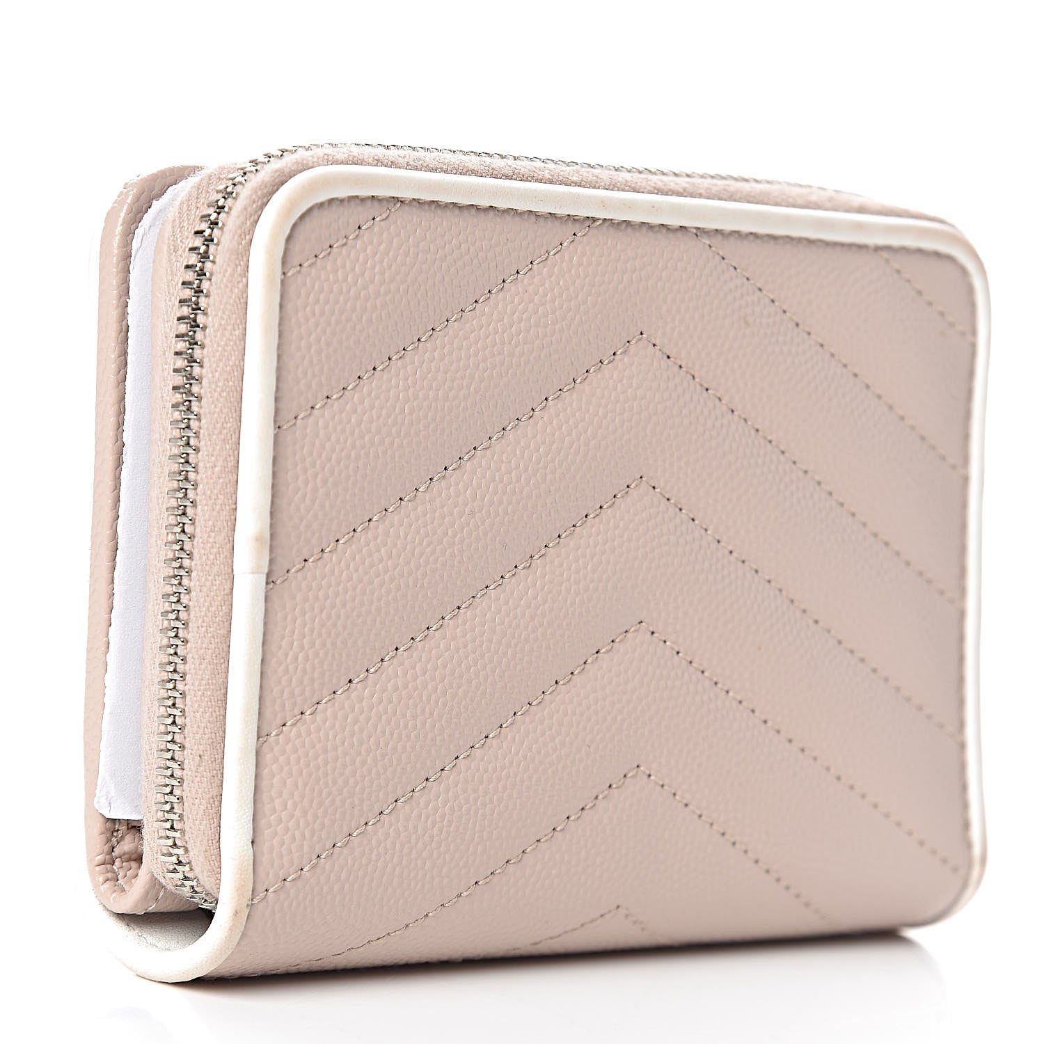 Saint Laurent Grain De Poudre Matelasse Monogram Compact Zip Around Wallet Pale Pink 3 of 11
