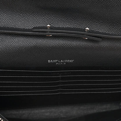 Saint Laurent Grain De Poudre Matelasse Chevron Monogram Chain Wallet Black 6 of 9
