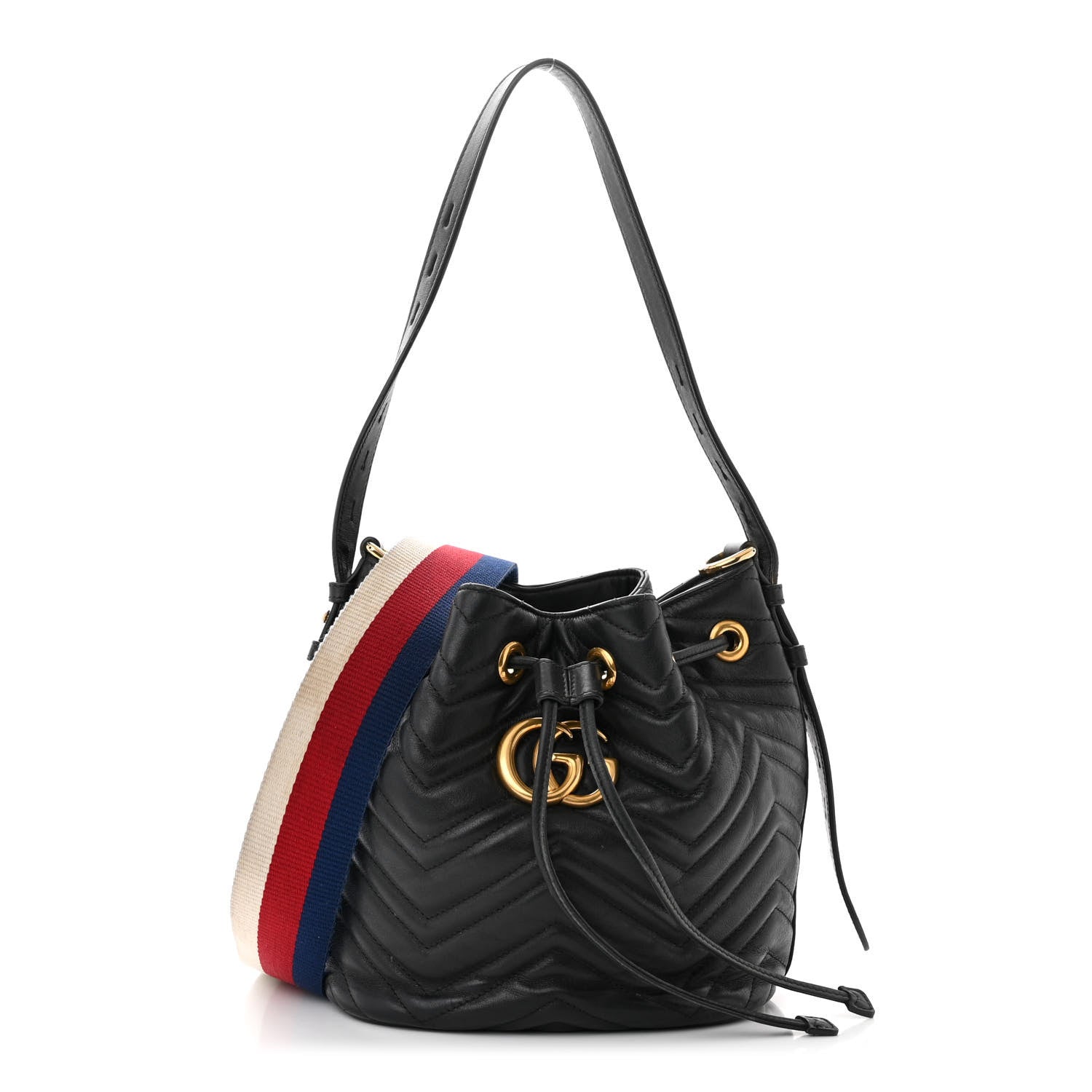Gucci Calfskin Matelasse Sylvie Web GG Marmont Bucket Bag Black 1 of 15