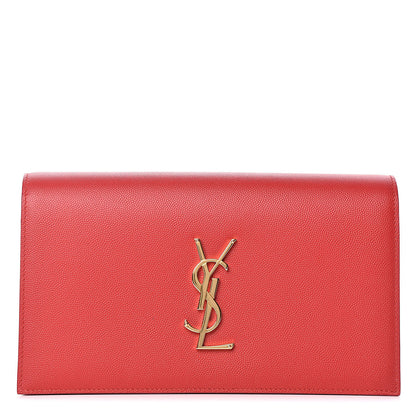 Saint Laurent Grain De Poudre Classic Monogram Kate Clutch New Red 1 of 11