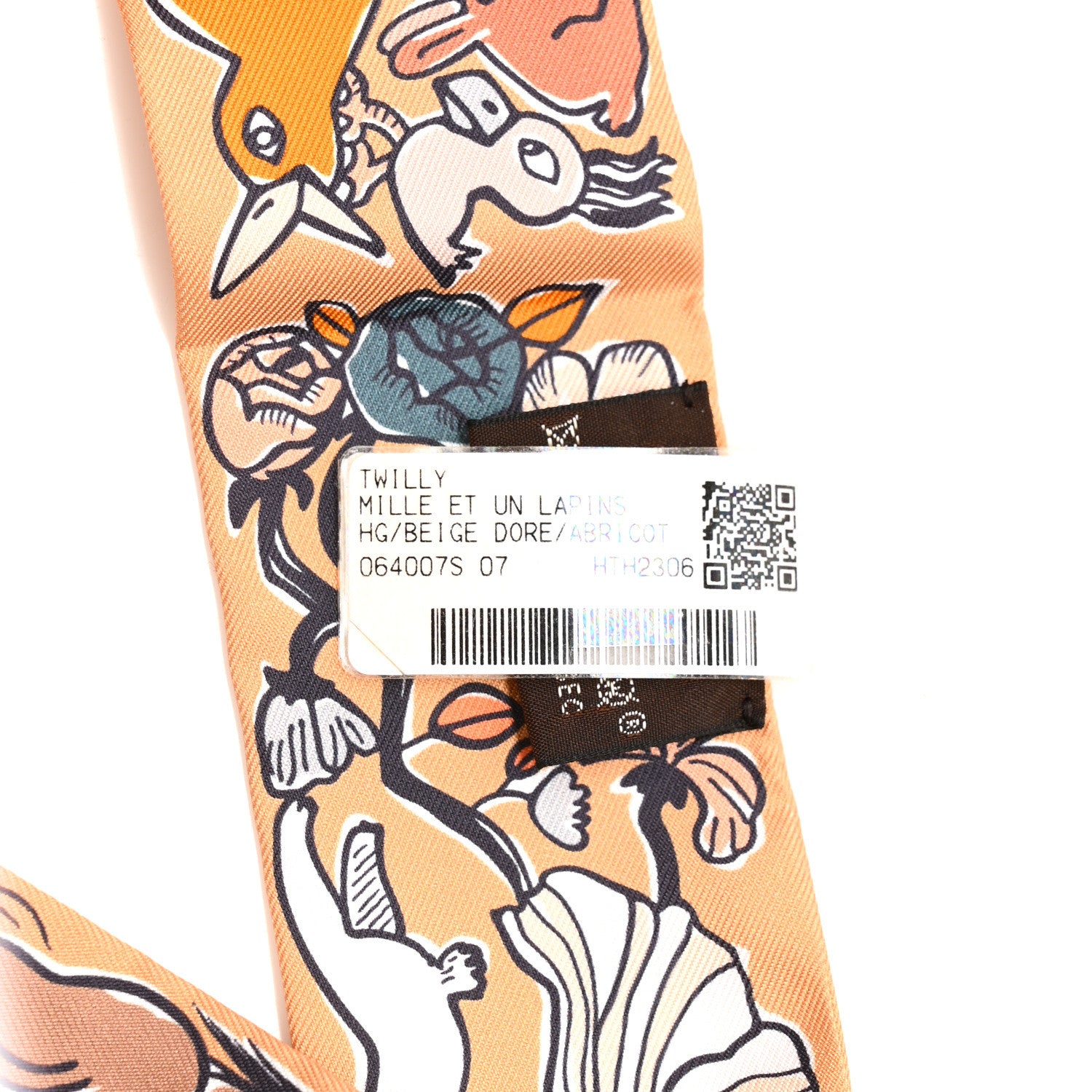Hermes Silk Mille Et Un Lapins Twilly Beige Dore Abricot White 4 of 4