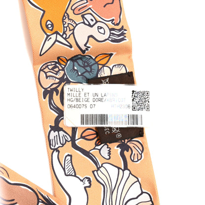 Hermes Silk Mille Et Un Lapins Twilly Beige Dore Abricot White 4 of 4