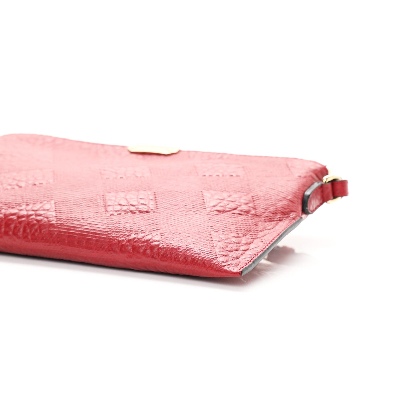 Burberry Signature Grain Calfskin Check Embossed Peyton Crossbody Clutch Bag Military Red 11 of 11