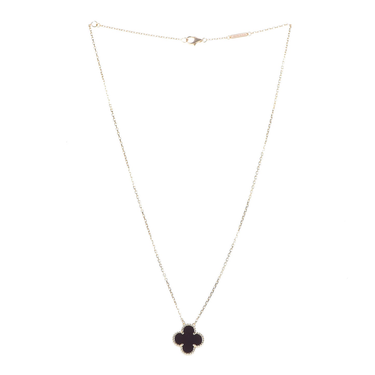18K Yellow Gold Black Onyx Vintage Alhambra Pendant Necklace