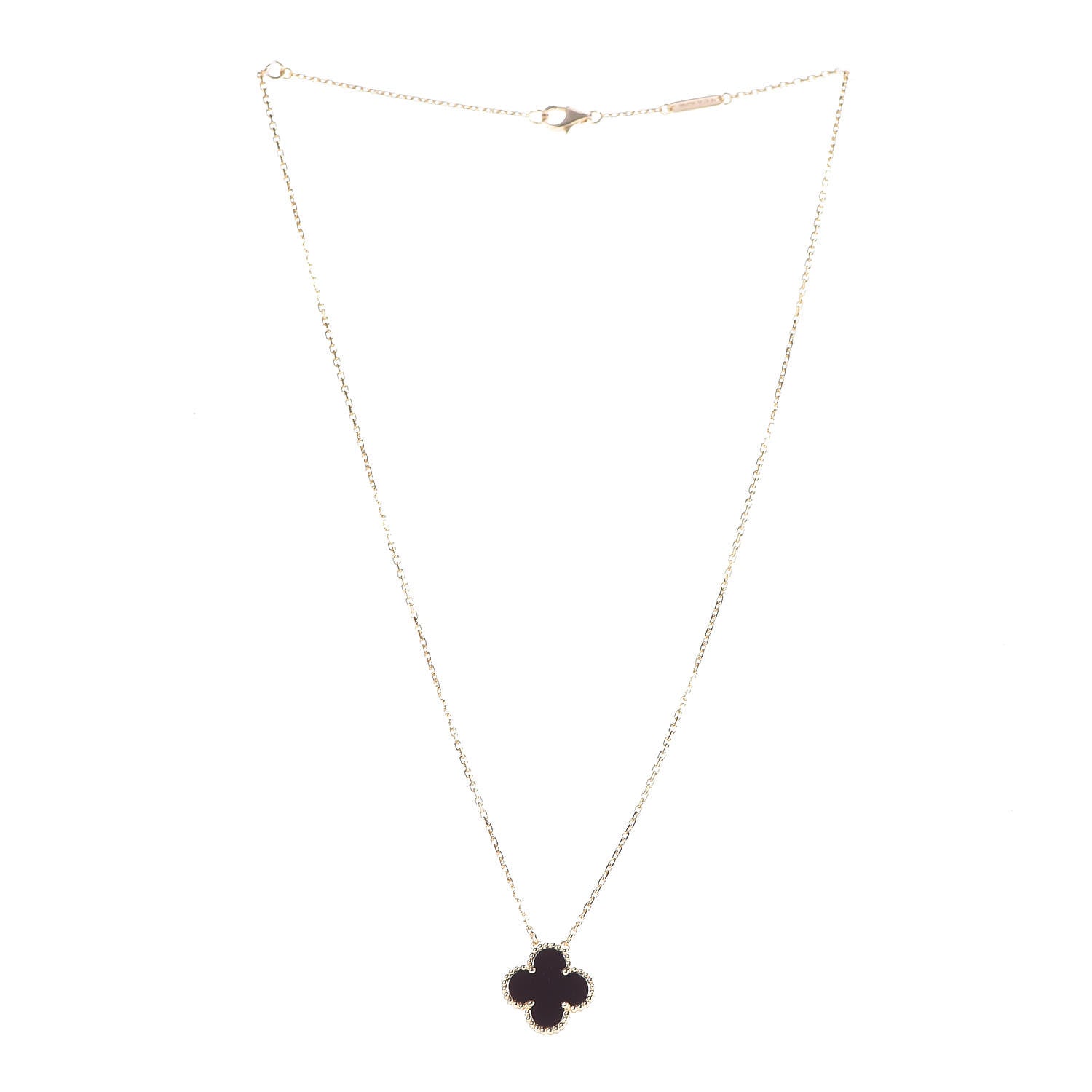 Van Cleef & Arpels 18K Yellow Gold Black Onyx Vintage Alhambra Pendant Necklace 3 of 7