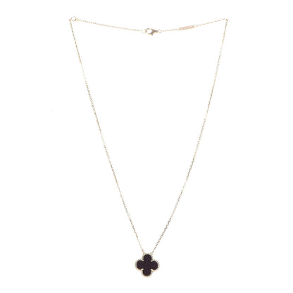 Van Cleef & Arpels 18K Yellow Gold Black Onyx Vintage Alhambra Pendant Necklace 3 of 7