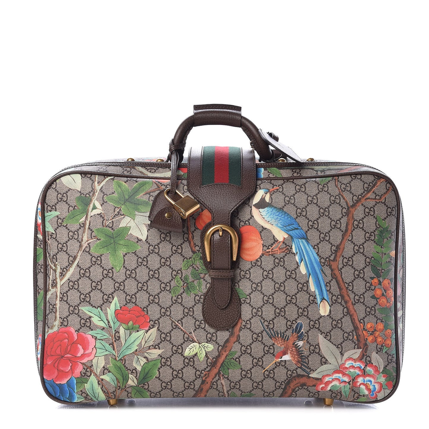 GG Supreme Monogram Tian Web Suitcase Beige Multicolor New Acero