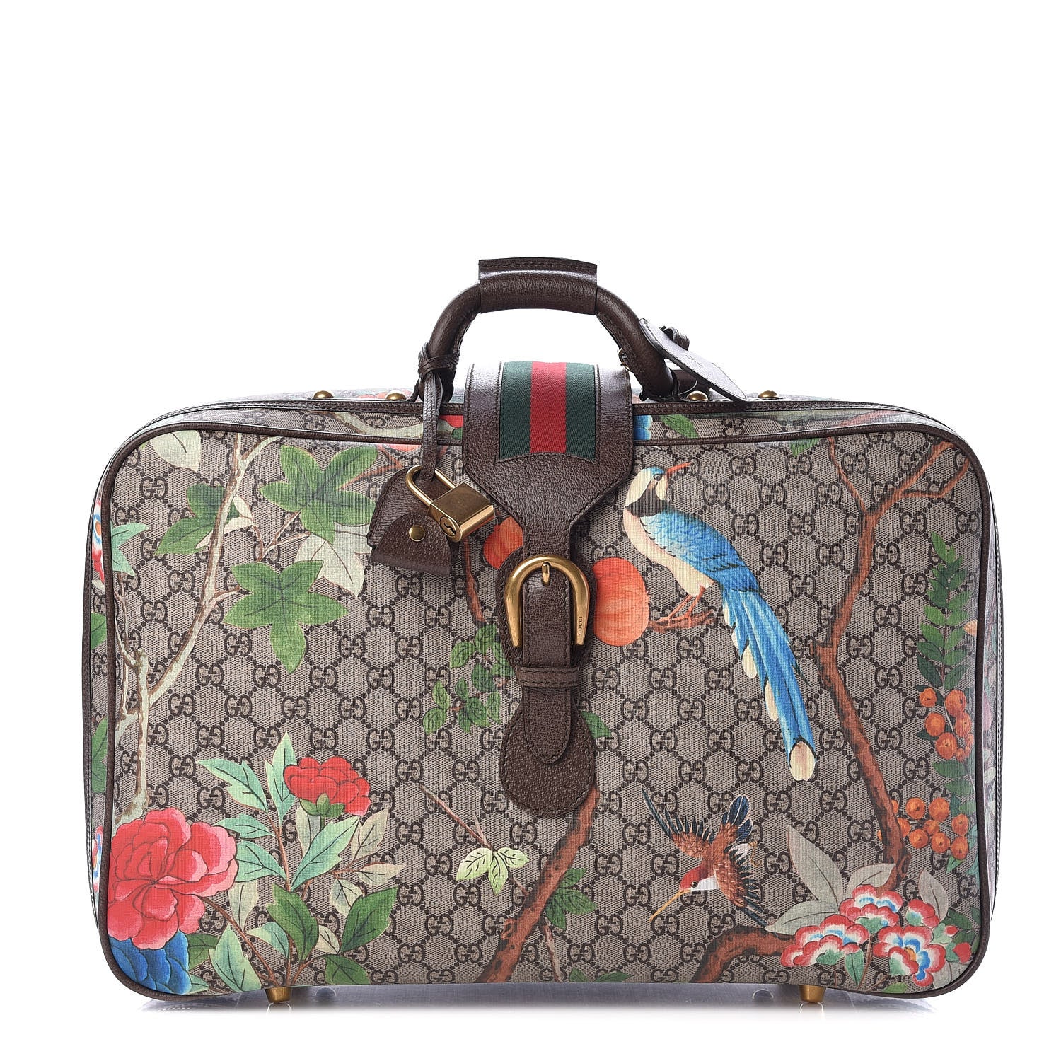 Gucci GG Supreme Monogram Tian Web Suitcase Beige Multicolor New Acero 1 of 12