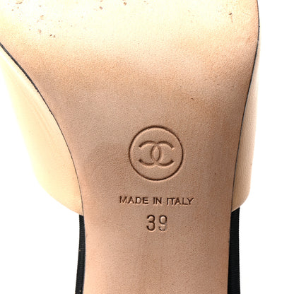 Chanel Goatskin Grosgrain Cap Toe Pearl Mule 39 Beige Black 7 of 10