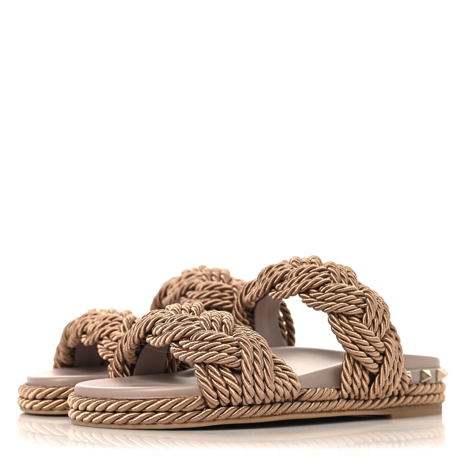 Valentino Garavani Calfskin Silk Woven Rockstud Torchon 5mm Sandals 36 Poudre 4 of 10