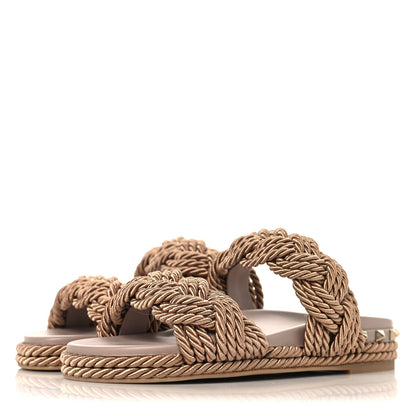 Valentino Garavani Calfskin Silk Woven Rockstud Torchon 5mm Sandals 36 Poudre 4 of 10