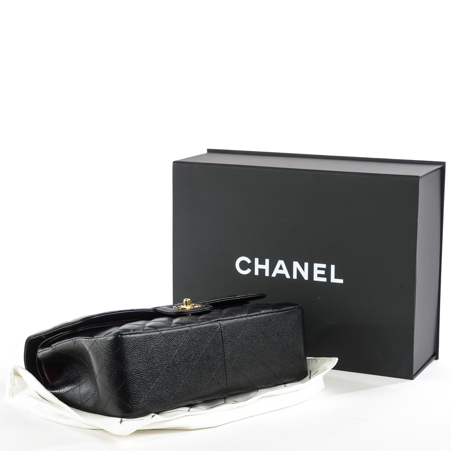 Caviar Quilted Jumbo Double Flap Black