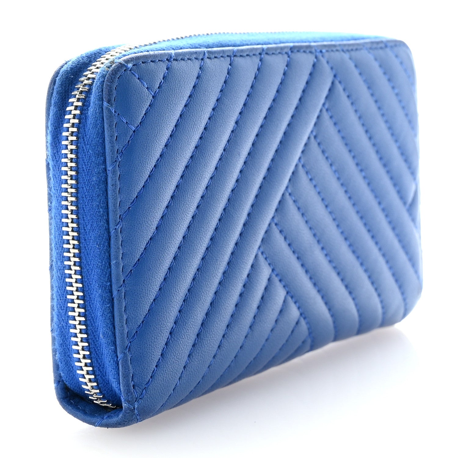 Chanel Lambskin Quilted CC Crossing Small Zip Around Wallet Blue 3 of 9