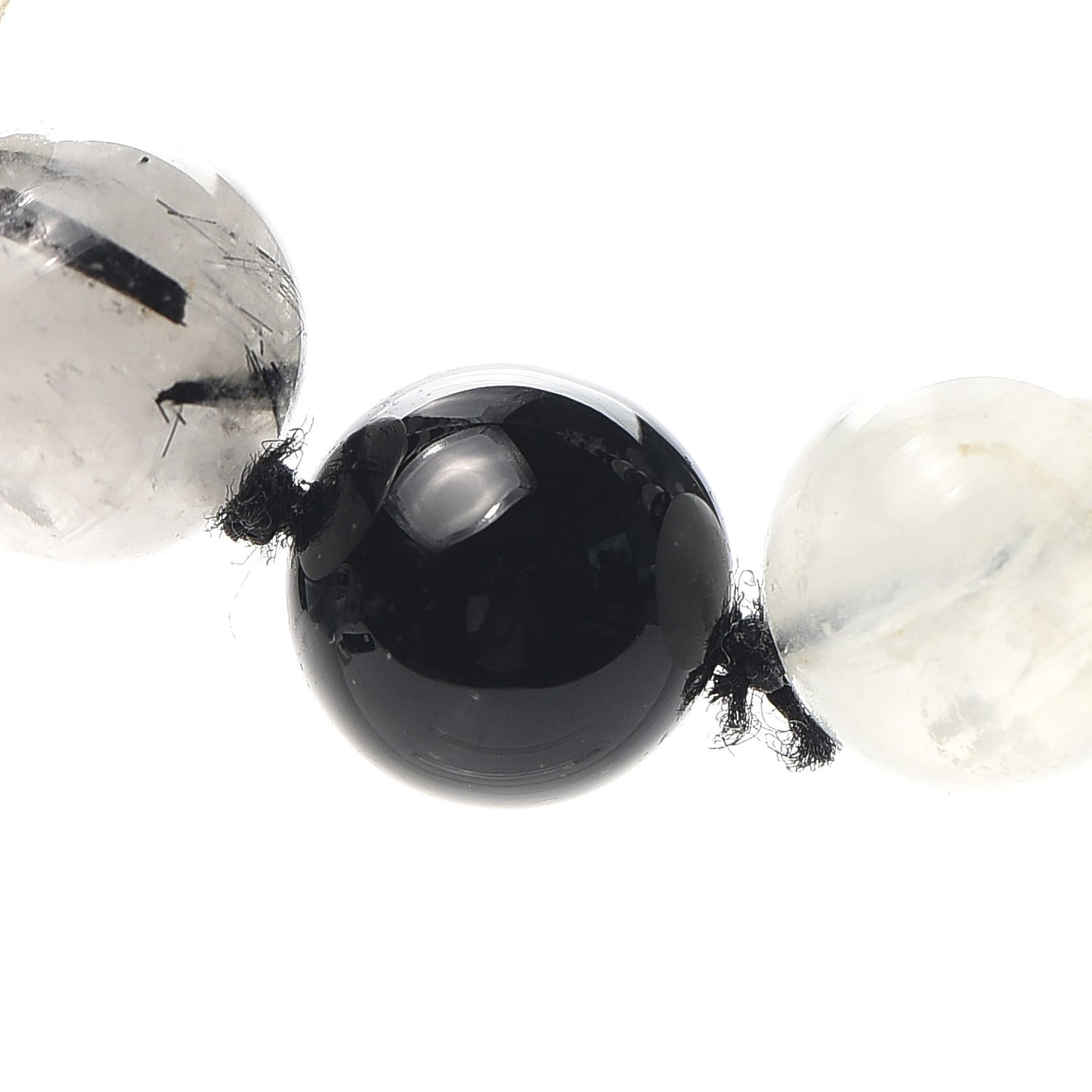 Sterling Silver Black Onyx Tourmalinated Quartz Moonstone Bead Necklace