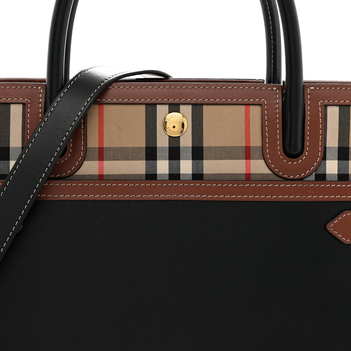 Calfskin Vintage Check Small Two Handle Title Bag  Black
