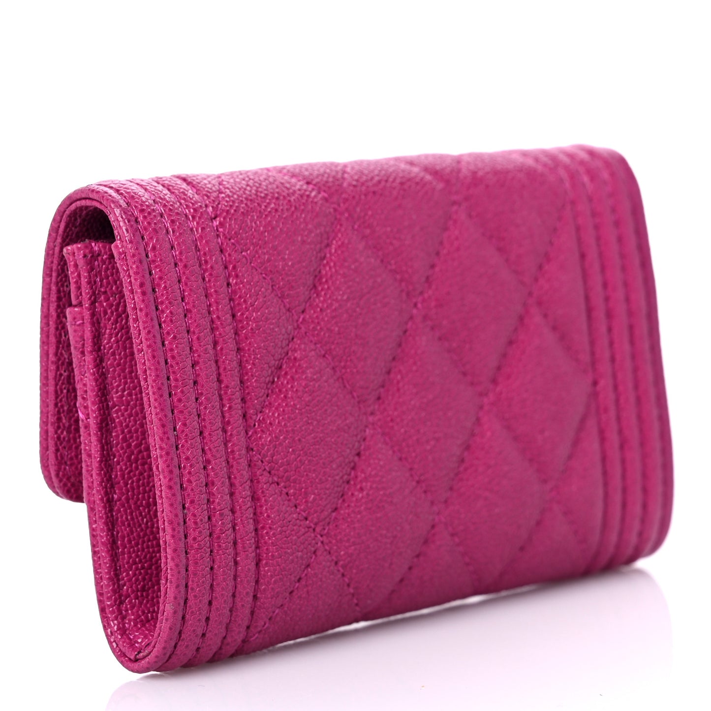 Caviar Quilted Boy Flap Card Holder Fuchsia