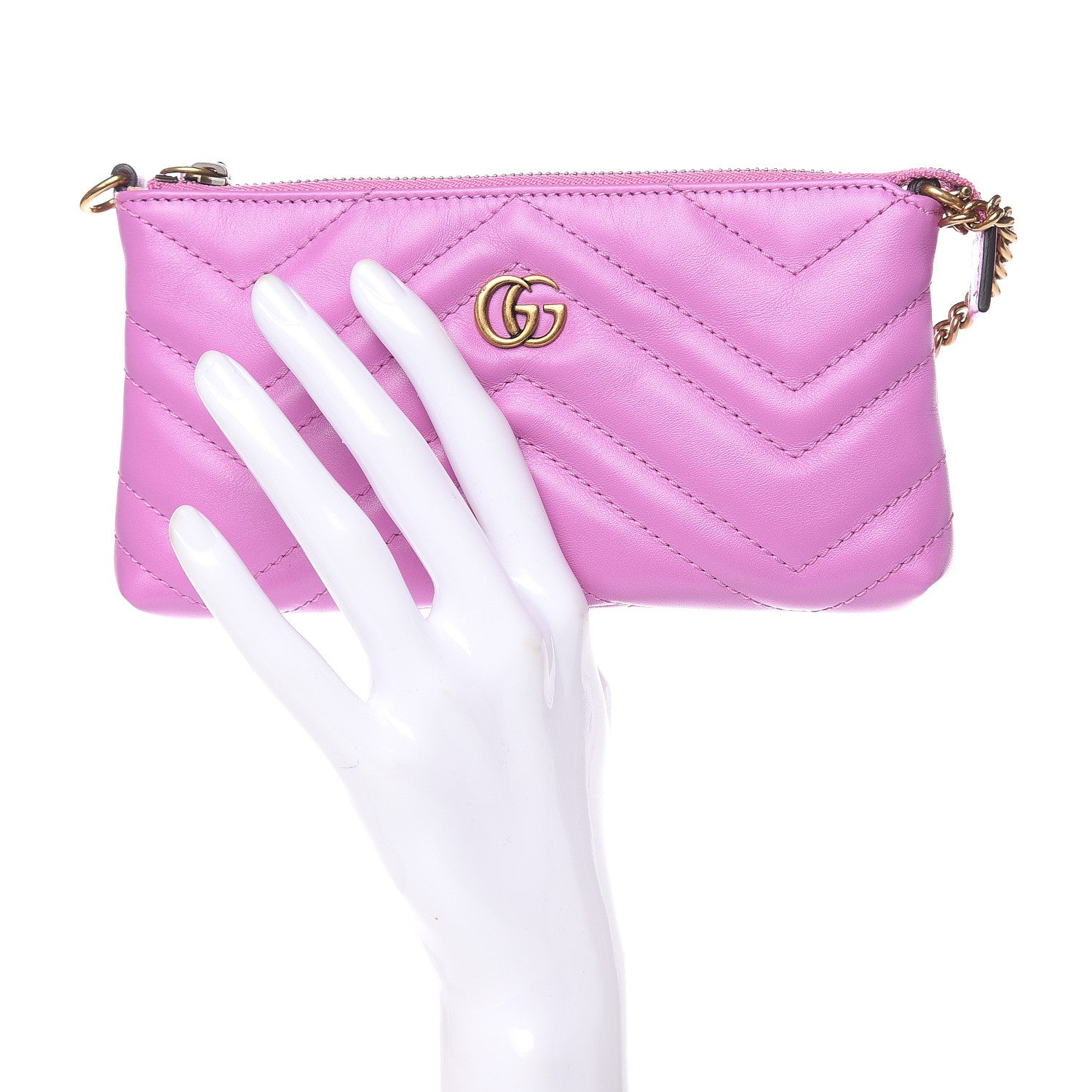 Gucci Calfskin Matelasse Mini GG Marmont Chain Bag Candy Mousse 2 of 9