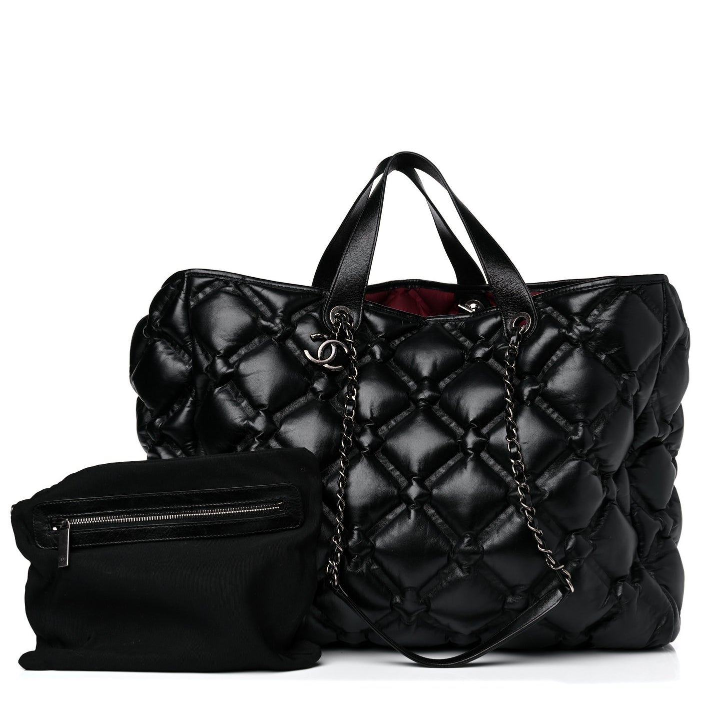 Calfskin Quilted Large Chesterfield Tote Black
