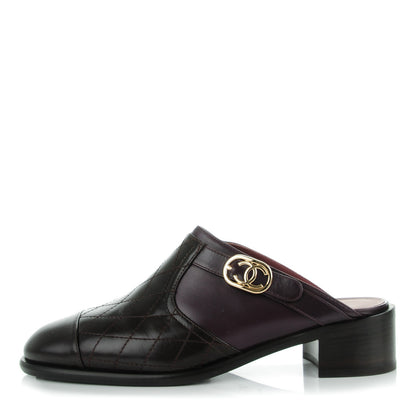 Chanel Calfskin Quilted CC Mules 39.5 Burgundy Brown 1 of 9