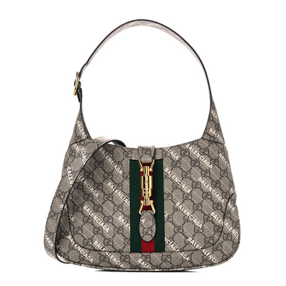 Gucci X BALENCIAGA GG Supreme Monogram Striped Logo Print Web Small Jackie 1961 Hobo Beige Ebony Mystic White 1 of 11