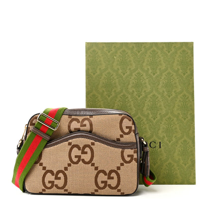 Gucci Monogram Jumbo GG Textured Dollar Calfskin Web Messenger Shoulder Bag Camel Ebony New Acero 11 of 11