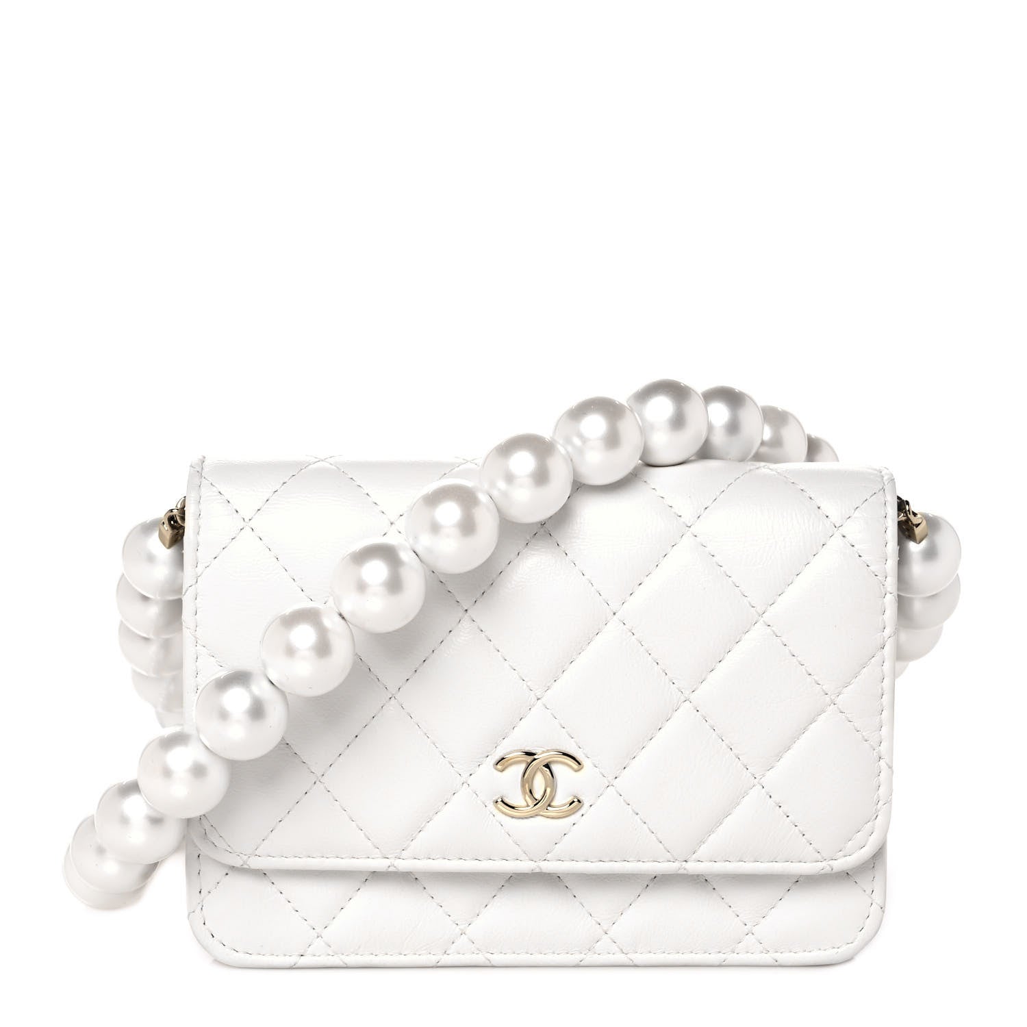 Chanel Calfskin Quilted Mini Maxi Pearls Wallet On Chain WOC White 1 of 8