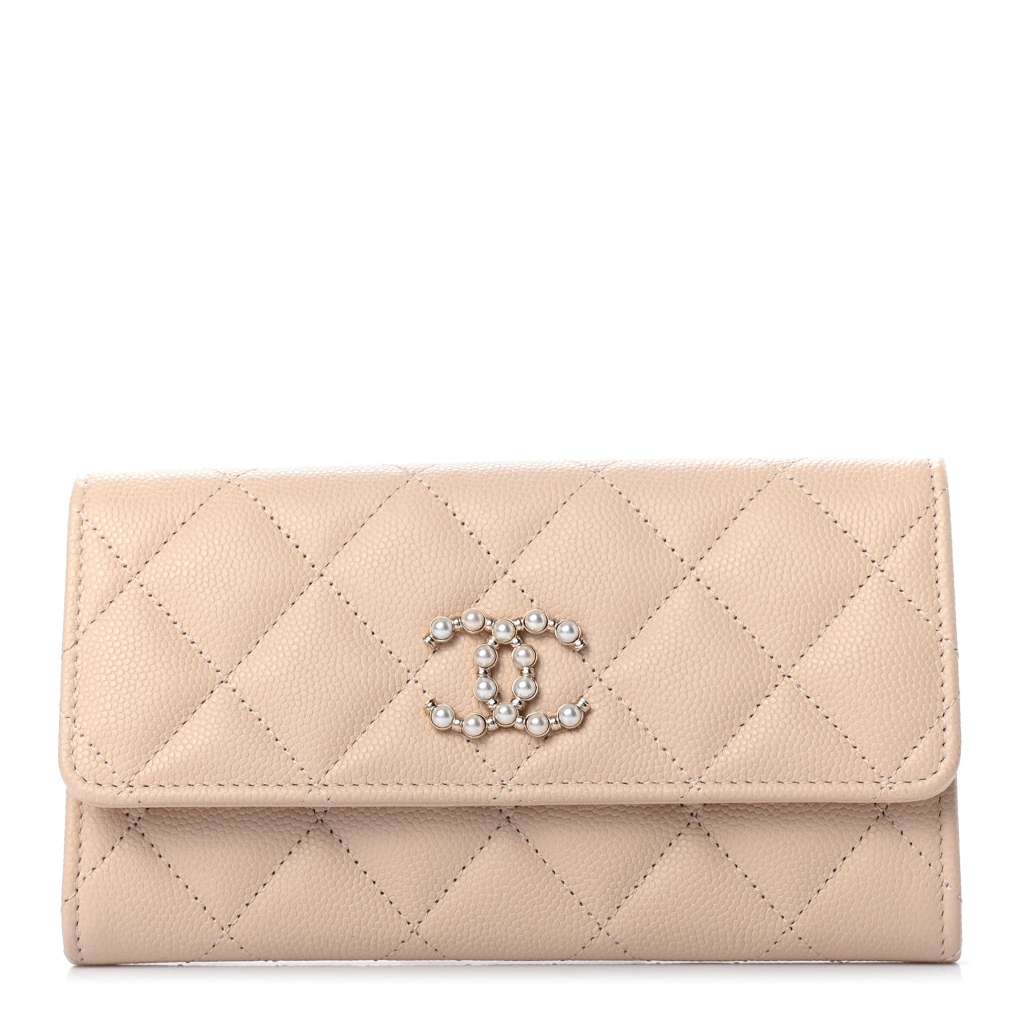 Caviar Pearl Quilted Coco Candy Wallet Beige