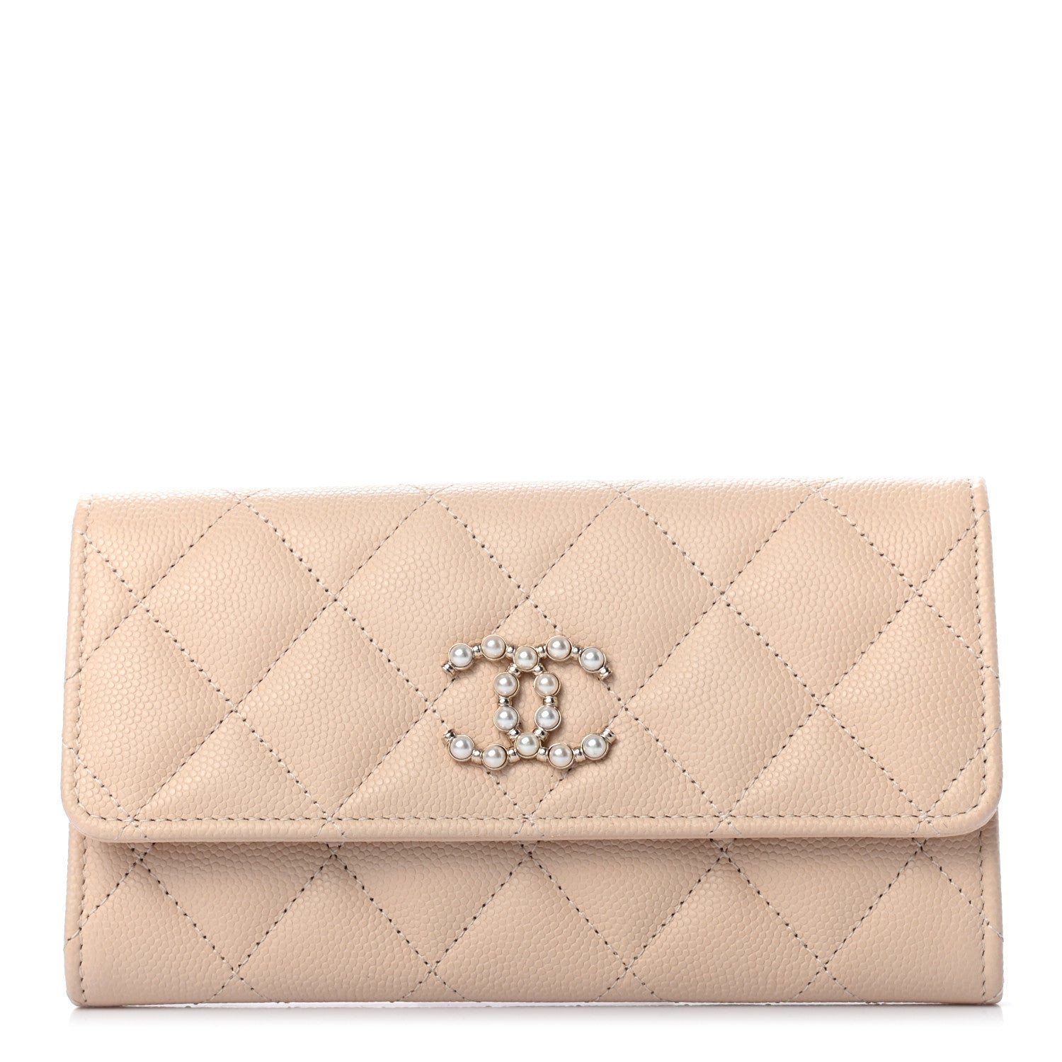 Chanel Caviar Pearl Quilted Coco Candy Wallet Beige 1 of 8