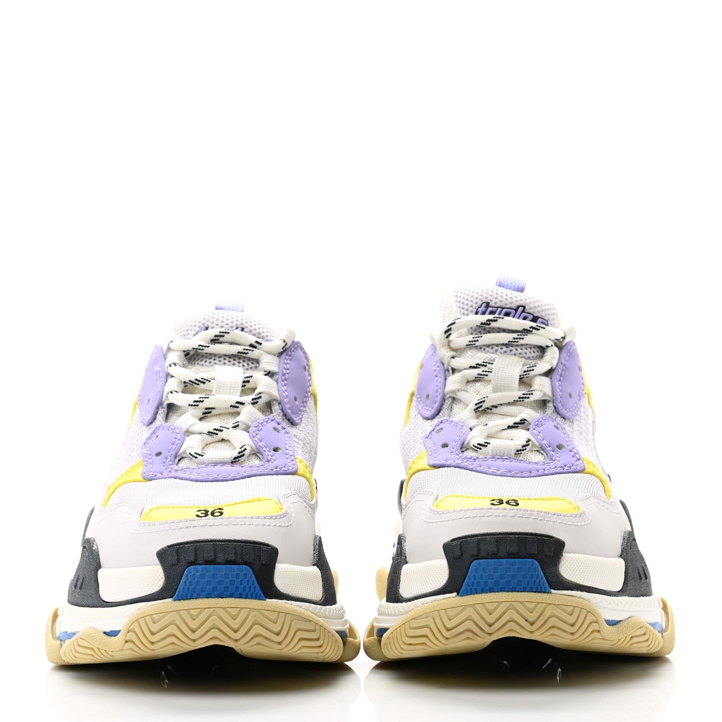 Fabric Mesh Womens Triple S Sneakers 36 White Purple Yellow