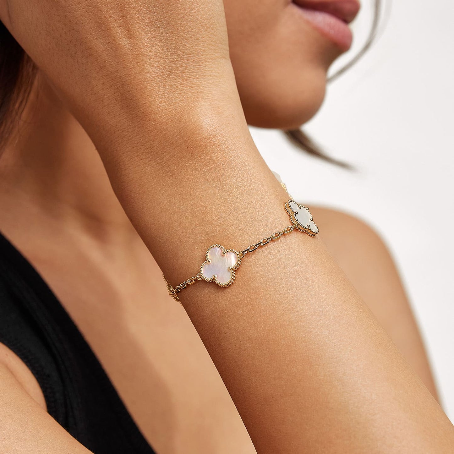 18K Rose Gold Mother of Pearl 5 Motifs Vintage Alhambra Bracelet